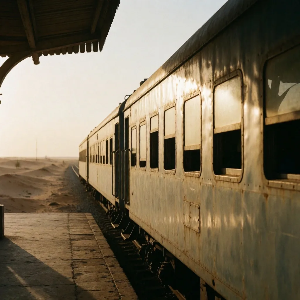 A train carriage at a quiet platform in the late afternoon