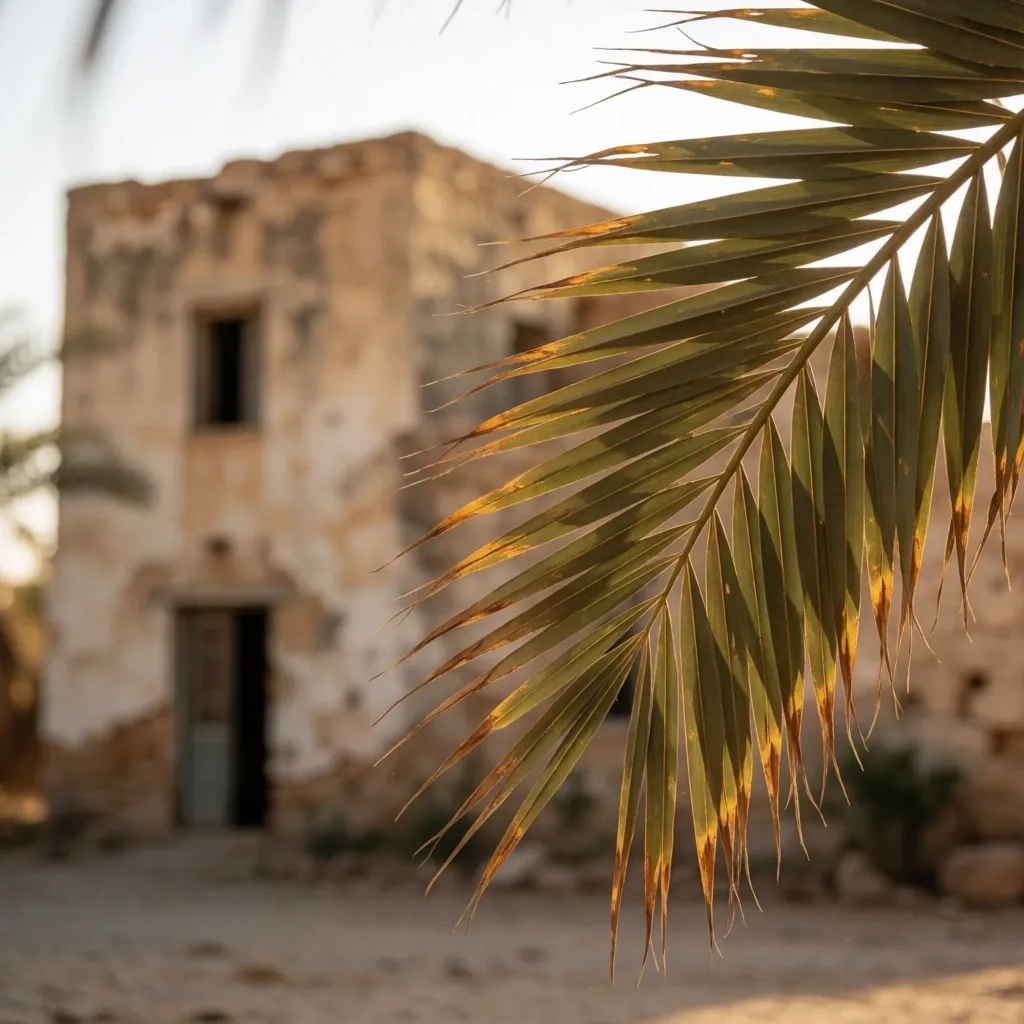 Palm frond in late golden light