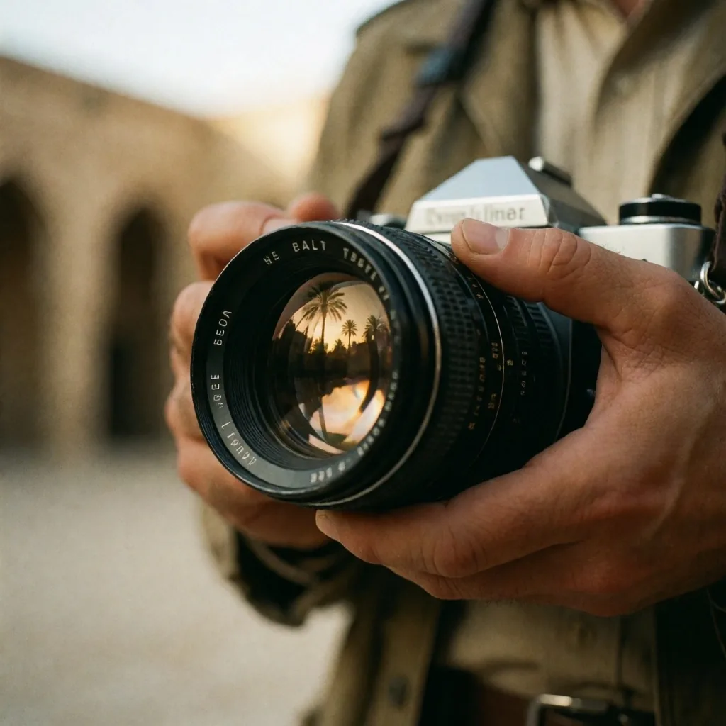 Camera lens with palm reflection