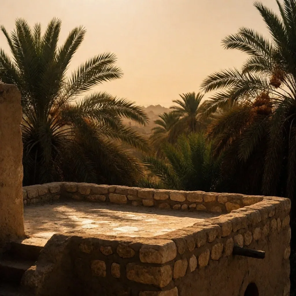 Palm canopy against golden sky