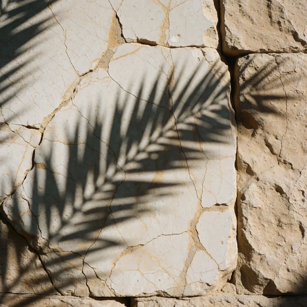 Textured stone surface with palm shadow
