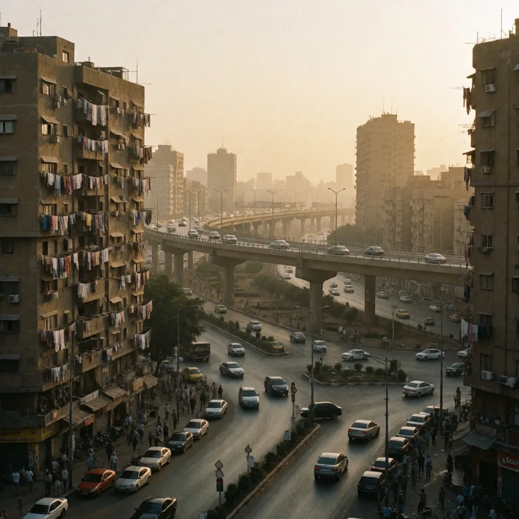 Dense urban cityscape at golden hour